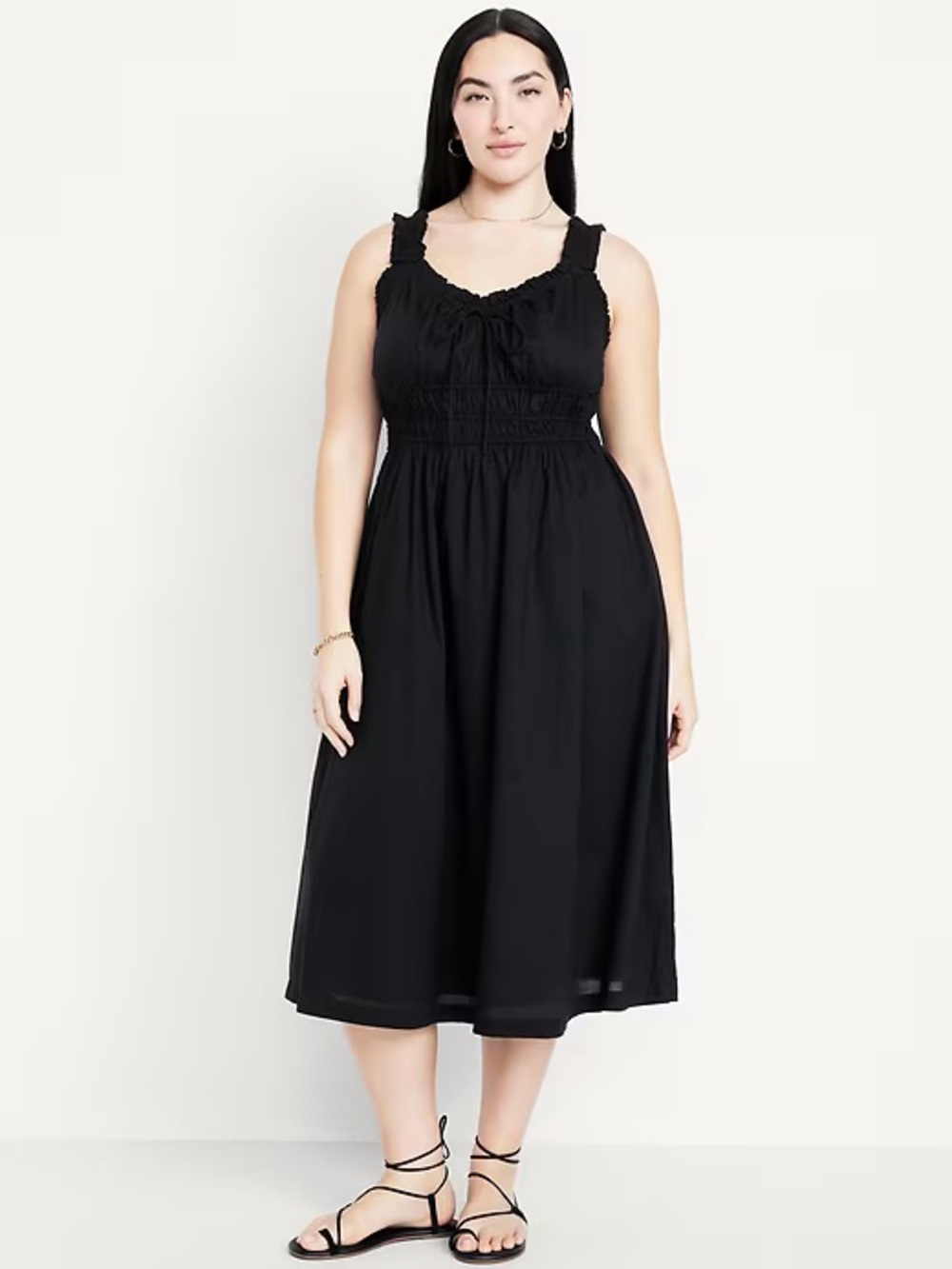 OLD NAVY• cotton black ruffled midi dress
